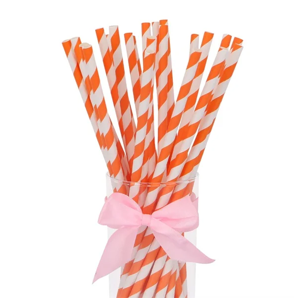 1 Набор, 125 шт/250 шт, цветные бумажные соломинки с ананасом, соломинки для питья, летний праздничный декор для напитков, декор для дня рождения - Цвет: Orange stripe