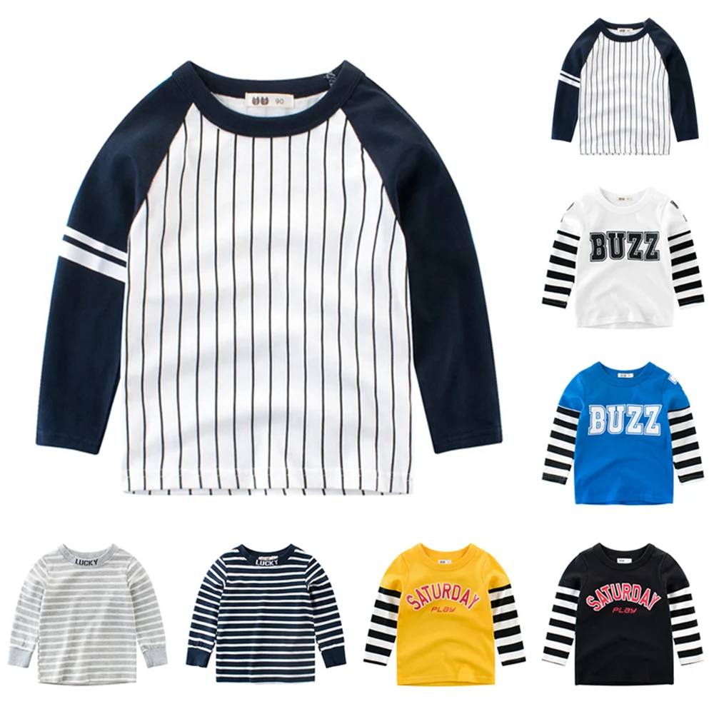 

CYSINCOS Spring Autumn Boys Cotton Clothes Kids Striped Long Sleeve T-shirt Baby Casual Tops Tees T-Shirt Letter Print Outerwear