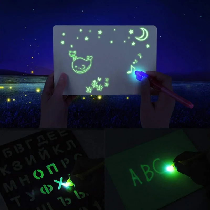 DIY обучающий конструктор светодиодный Magic рисовать Световой для рисования граффити чертежная доска светильник в темное время суток Для детей Magic Краски игрушка