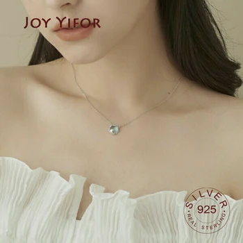 

Real S925 sterling silver Necklace Pendant blue stone zircon Clavicle Chain Black Charm Necklace For Women Jewelry Kolye