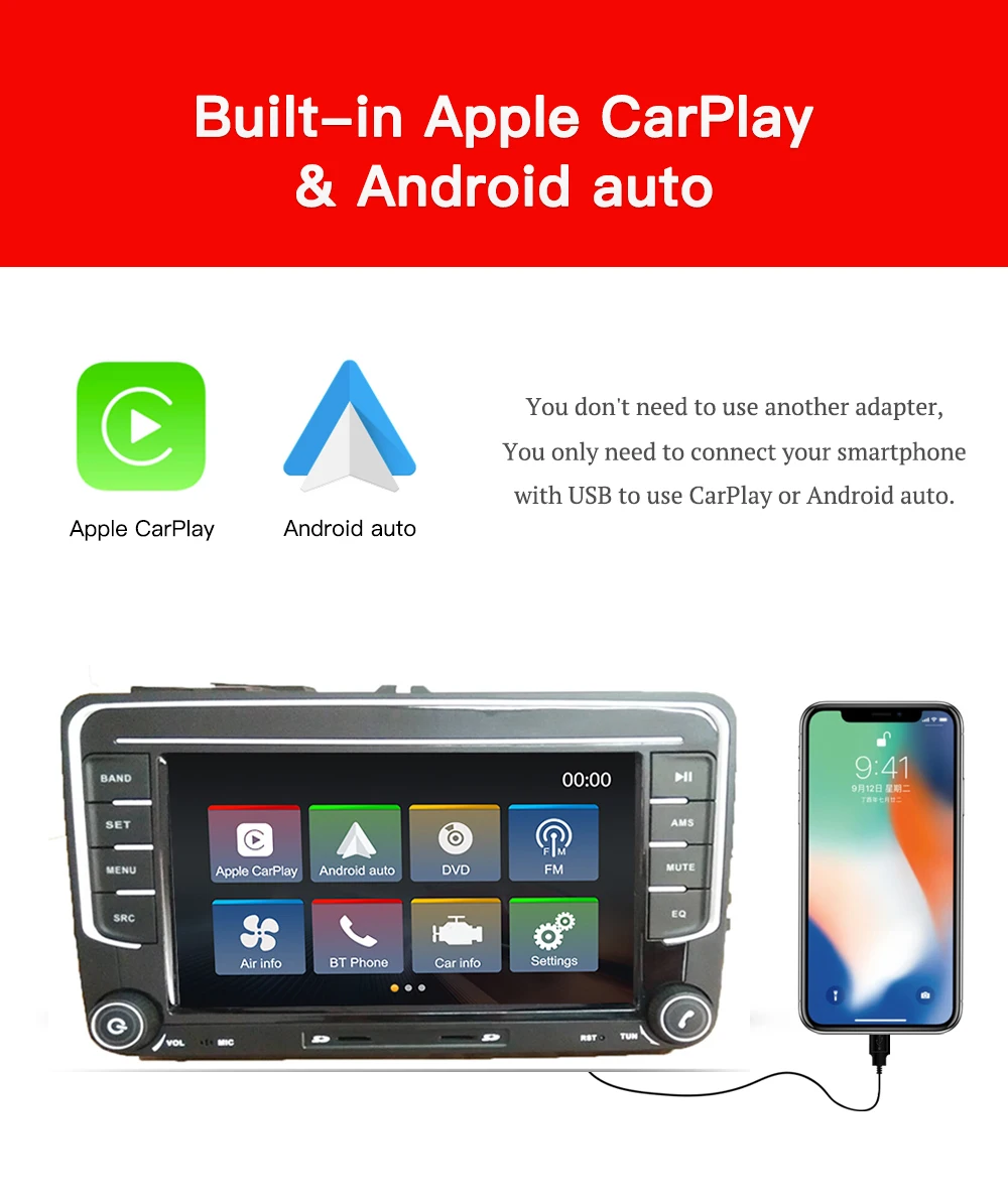 Andream " 2 Din Автомобильный dvd-плеер радио для Volkswagen POLO PASSAT TOURAN Golf 5 Android авто и Carplay