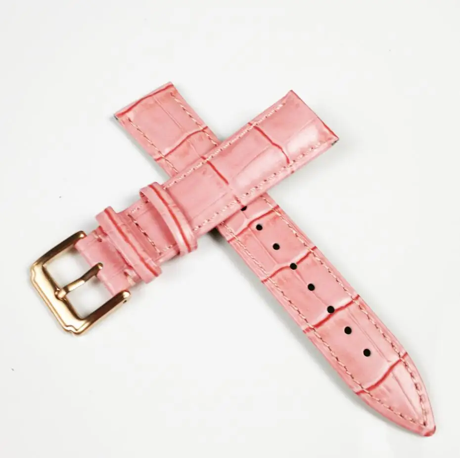 Ремешок для часов из натуральной коровьей кожи, женские наручные часы, ремешок, синий, розовый, красный, белый, розовый, пряжка 12 мм, 14 мм, 16 мм, 18 мм, 20 мм - Band Color: pink rose gold