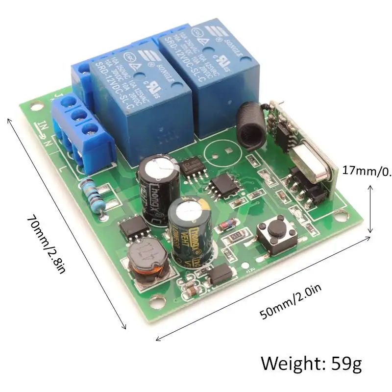 Universal Wireless Remote Control 433MHz AC220V 2CH RF Relay Receiver and Transmitter for Universal Garage door and gate Control
