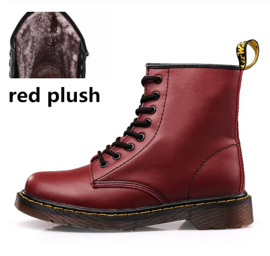 1460 Red Fur Кожаные ботинки; женские Ботинки Martin с высоким берцем; модные зимние теплые ботильоны; обувь на платформе для влюбленных пар; женские мотоциклетные ботинки; Coturno Doc Dr - Цвет: 1460 Red Fur