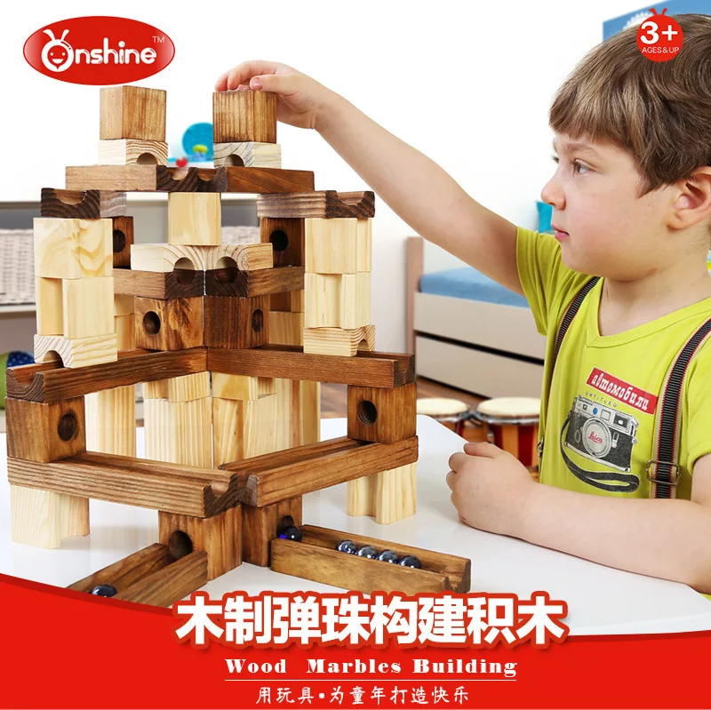 

SUPKIDS Onshine 60 Capsules Wood Pipeline Marble Building Blocks Camera Track Construction Ball Bearing Building Blocks Assemble