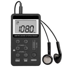 AM FM портативное карманное радио, мини цифровой тюнинг стерео с перезаряжаемой батареей и наушниками для ходьбы/бега/спортзала/кемпинга(Bla