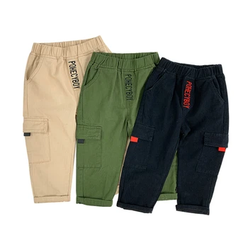 

Baby Boys Cargo Pants with Zipper Pockets Kids Boy Zipper Decorated Letters Pants Children Khaki Army Green Color Trousers 2-7Y