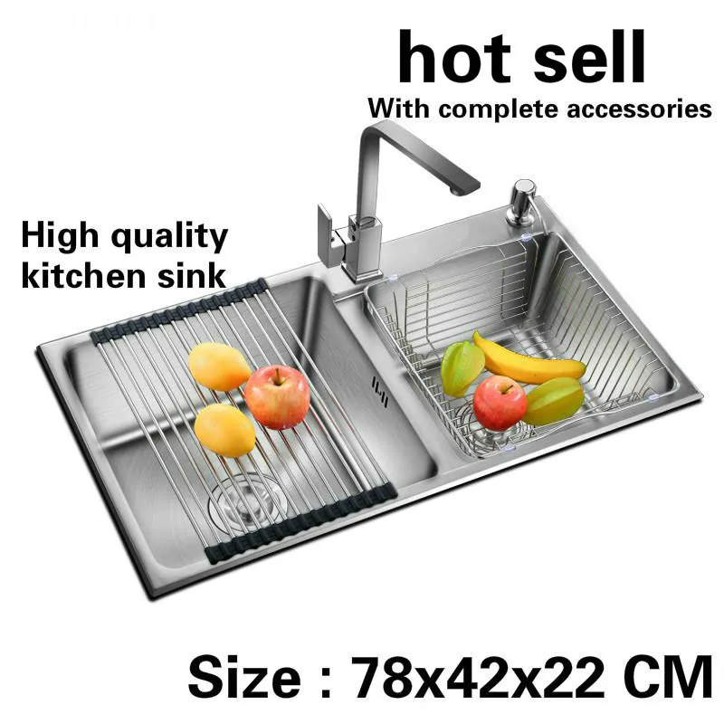 

Tangwu Handmade food-grade 304 stainless steel Kitchen sink Double groove thickening deluxe edition 78x42x22 cm