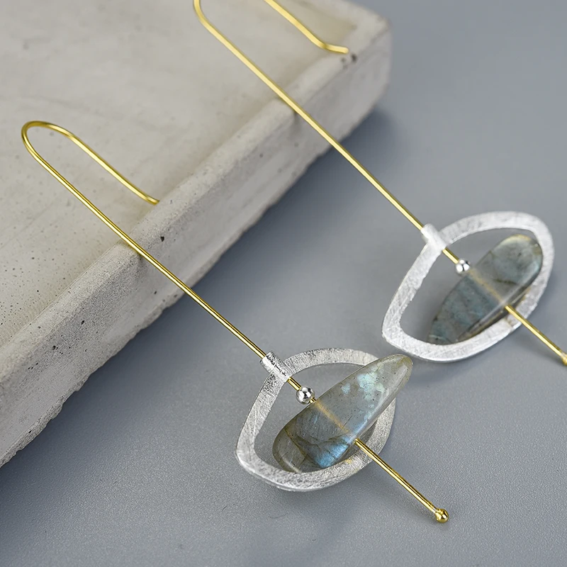 Lotus весело Настоящее серебро 925 проба Натуральный Лабрадорит Fine Jewelry вращающийся