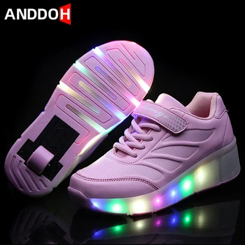 

Size 27-39 Children Shoes with Wheels USB Charge Luminous Sneakers Boys Led Light Up Wheels Shoes Unisex Glowing Sneakers