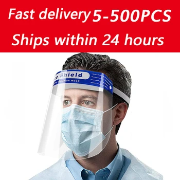 

5-500pcs Safety Face Shield Transparent Protective Mask Anti-Fog -Splash Proof Full Face Mask Protect Shield Anti-UV Safety Mask