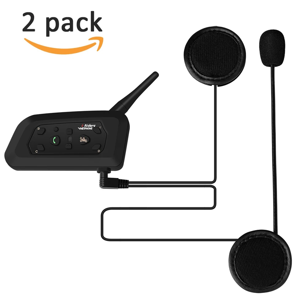 

V6-1200 Motorcycle Bluetooth Intercom/Headset 2 Sets Hands-free Wind Noise DSP Cancellation Clear Voice for 6 Motorcycle Riders