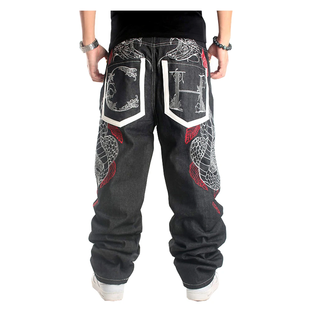 Pantalones vaqueros de estilo Hip hop para ropa de calle masculina de talla grande, con bordado de serpiente, largos y jeans|jeans maledenim pants - AliExpress