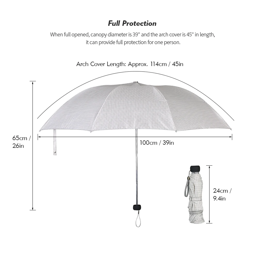 Paradise Triple Folding Rain Sun Umbrella 8-Rib Windproof Waterproof UPF 50+ UV Protection Umbrella UVA Coating for Women Men