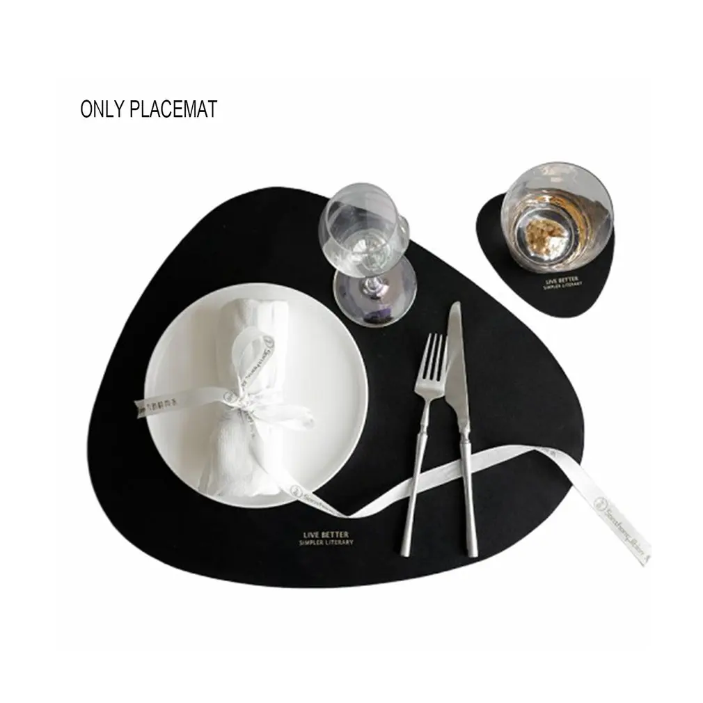 Creative Leather Placemats Household Triangle Oval Waterproof And Oil Insulation Pad Bowl Mat Coaster Plate Pad - Цвет: Черный