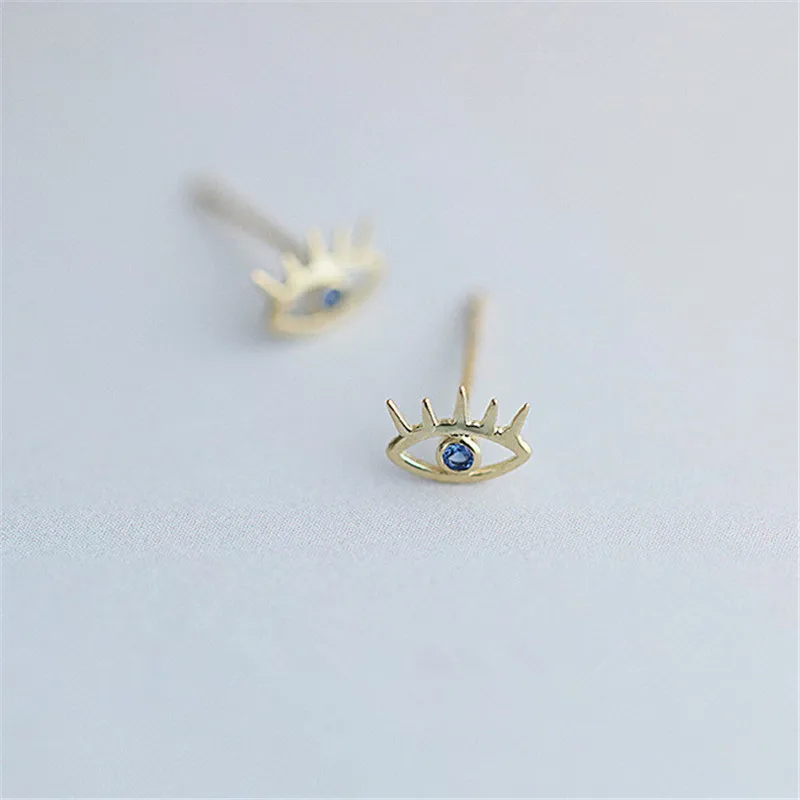 925 Sterling Silver European 14k Gold Plating Evil Eye Stud Earrings Women Anti Villain Evil Spirit Classic Party Jewelry - Image 2