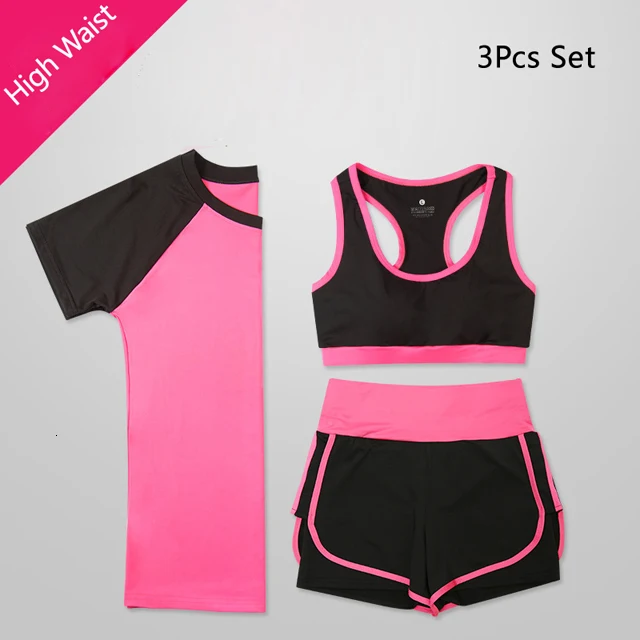 3pcs set orange Женский комплект из 5 предметов для йоги, для бега, футболка, фитнес, бюстгальтер, спортивная одежда, одежда для спортзала, Женский комплект для тренировок, спортивный костюм - Цвет: 3pcs set orange