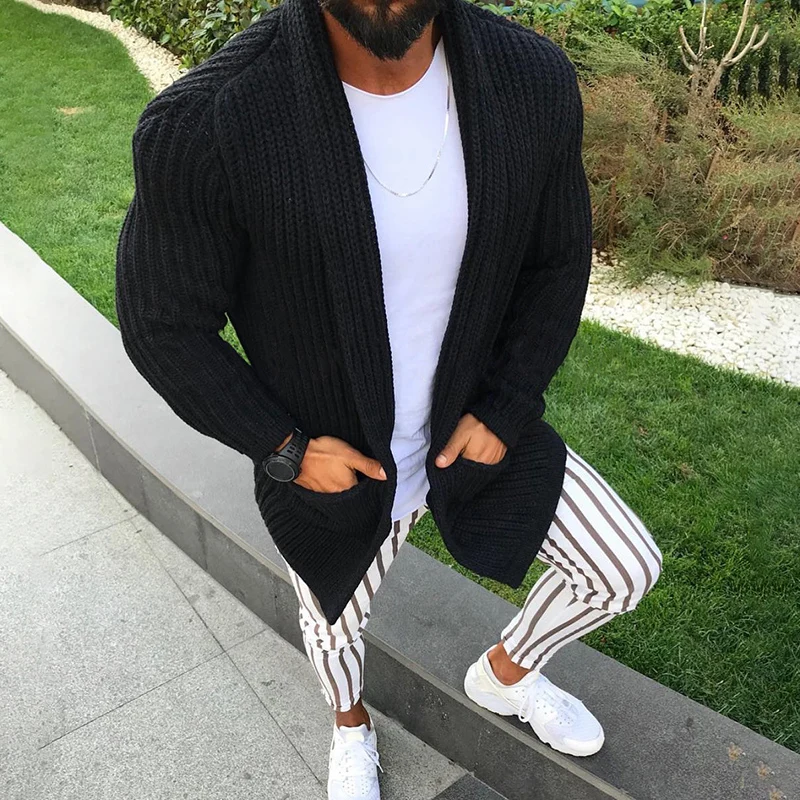 Mens Long Sleeve Knitted Open Front Outwear Tops Plus Size Winter Warm Jacket