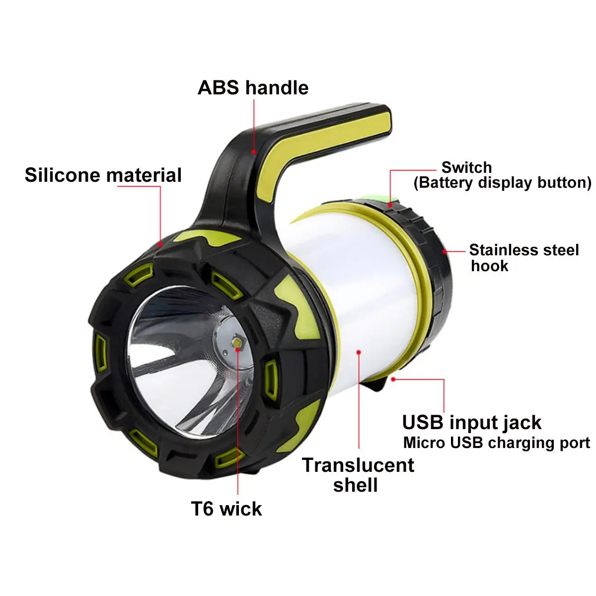 5800W Super Bright Powerful USB LED flashlight Searching torches Night Light Lamp Hand Camping Lantern Rechargeable