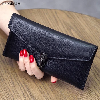 

European and American leather wallet long clutch bag female Korean version of the leather zipper handbag purse
