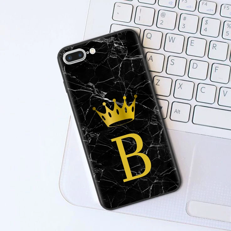 Пользовательское имя письмо монограмма черная мраморная золотая корона мягкий чехол для iPhone X 5s 5 SE 6 6s Plus 7 7Plus 8 8 plus XS Max XR