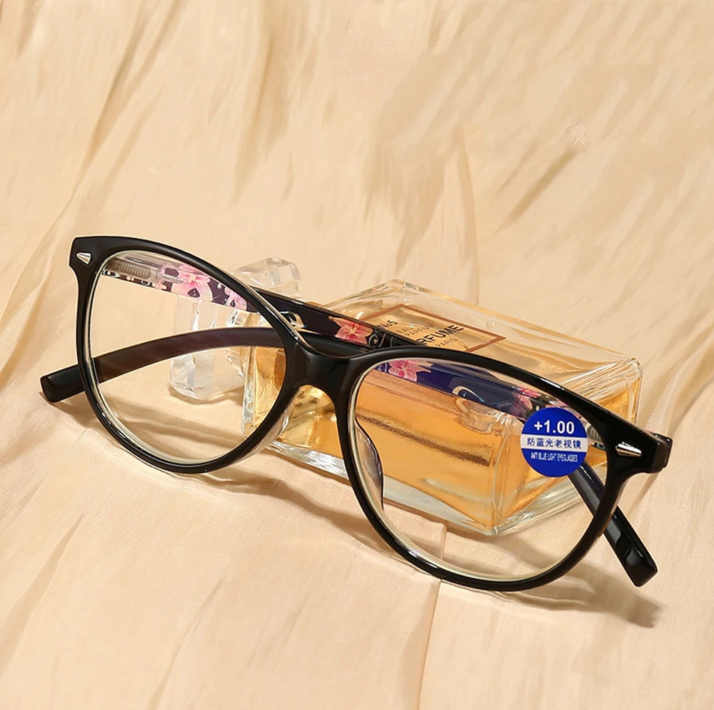 

New Design Reading Glasses Women Men Round Fashion Flower Printed Ultralight Spring Hinges Anti Blu Anti Fatigue +1 +2 +3 +4
