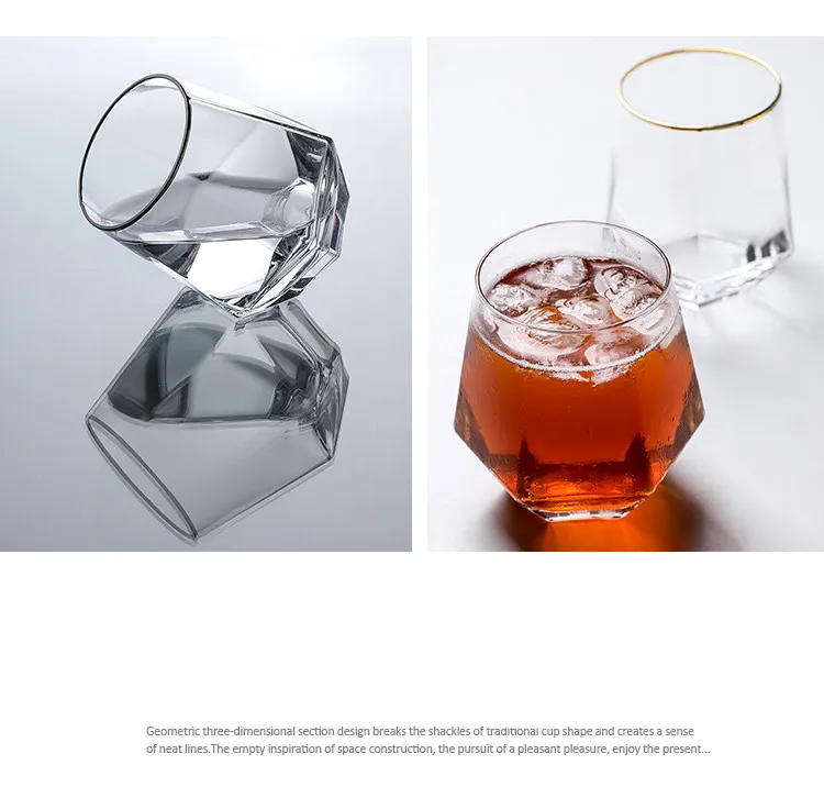Креативная Геометрическая стеклянная чашка золотой ободок Серебряная сторона Бытовая прозрачная чашка для напитков, сока, чая красное вино, стакан для виски