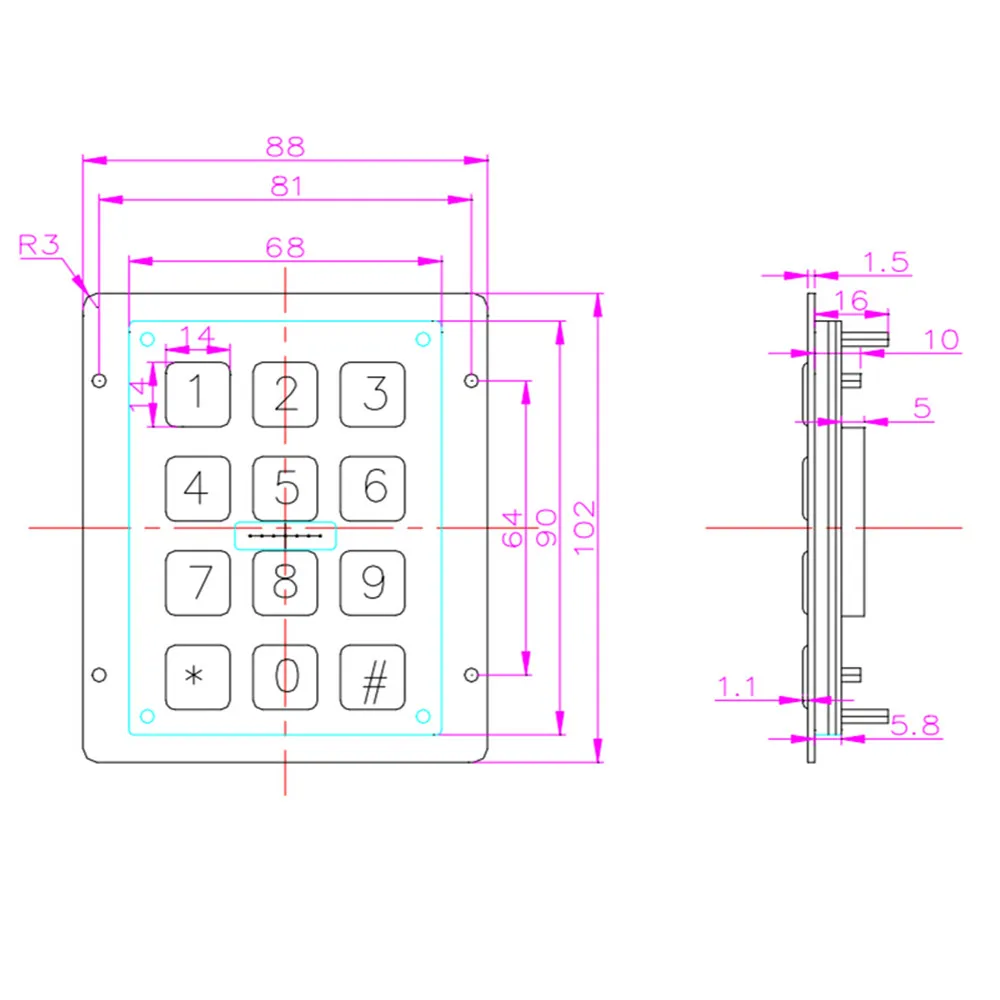 12 Keys 3x4 Matrix USB Kiosk illuminated Keypads Metal Stainless Steel Backlit Numeric Keypad For Access Control Smart Locker