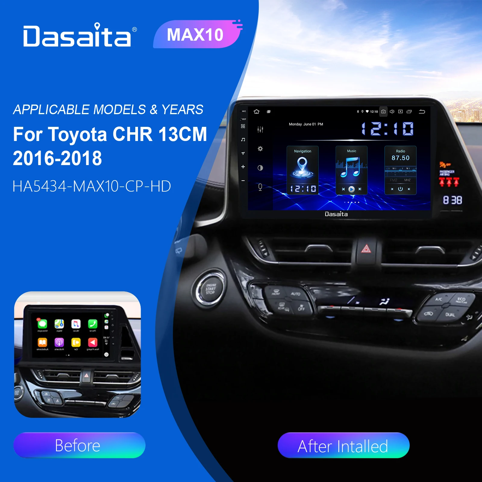 Dasaita 9" Android 10 Car Radio 1 Din For Toyota Chr 13cm 2016 2017 ...