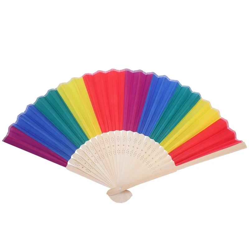 

TOP!-7-inch Bamboo Rainbow fan Folding Summer Accessory For Dance Decoration Wedding Birthday Party Gift Memory Rainbow