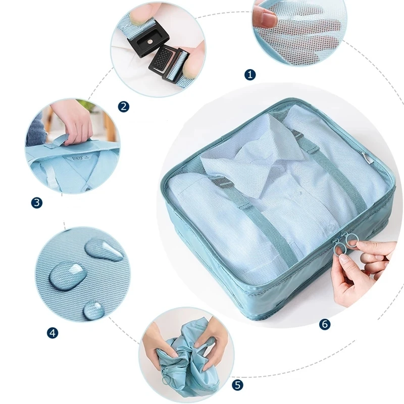 Storage Bag Travel Bags 8pcs Set Travel Organizer Storage Bags Suitcase Luggage Organizer Clothes Shoe Tidy Pouch Bag Portable Packing Set Storage Cases