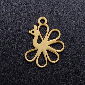 

5pcs/lot Golden Peacock Stainless Steel DIY Charms Wholesale High Polished Never Tarnish Jewelry Making Charm