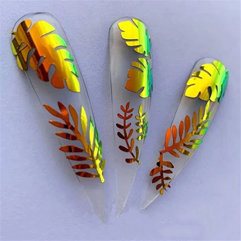 16 шт./компл. многоцветные листья шаблон полые ногти листья-наклейки фольга DIY Дизайн ногтей Наклейка