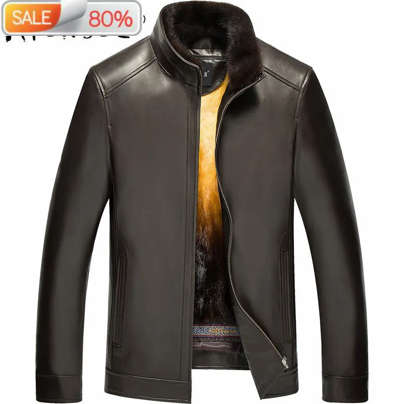 

Genuine Leather Men Winter Jacket Mens Gold Fur Liner Warm Plus Size Mink Jackets LN-171021 YY326