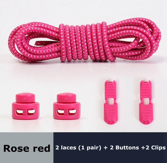 1Pair Colored Dots Round Shoelaces Elastic Plastic Lock Hiking Sports No Tie Shoelace Adult Children Shoe Accessories Lazy Lace Rose red