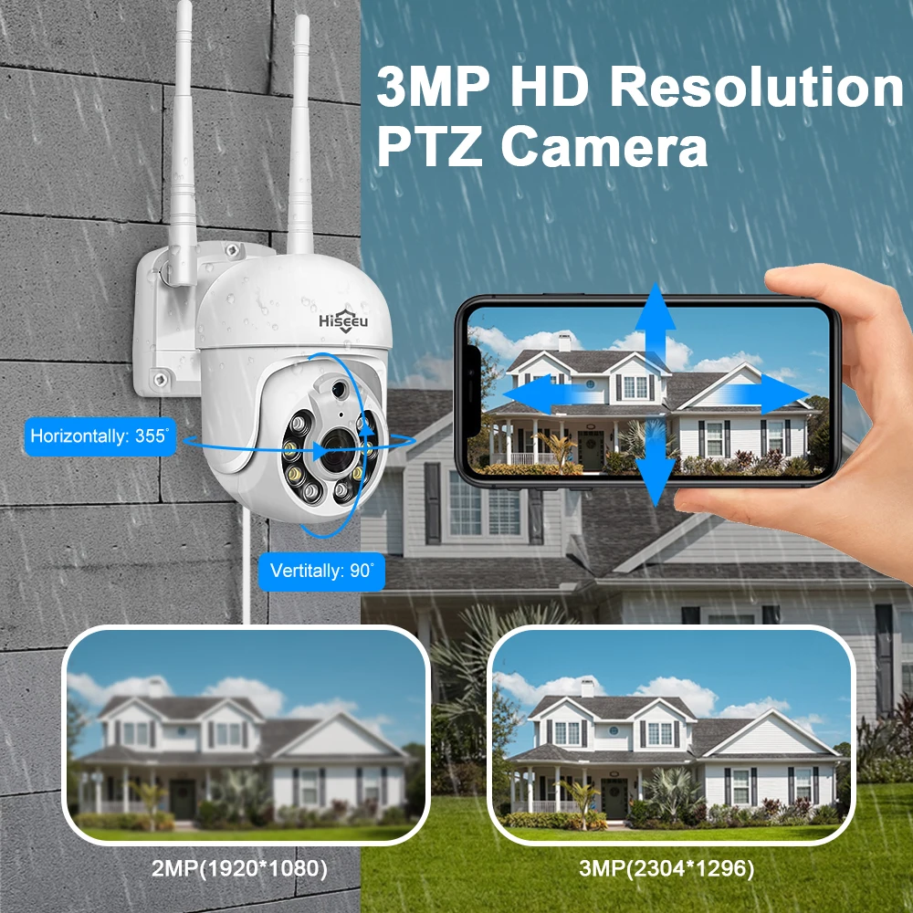 Hiseeu 5MP WIFI Camera Outdoor 5X Digitial Zoom PTZ IP Audio P2P CCTV Surveillance Camera Auto tracking AI Human Detect
