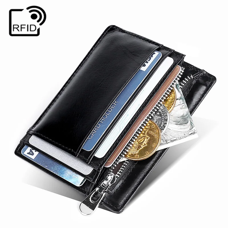 Натуральная Воловья кожа RFID мужской карт-Холдер, кошелек мини-держатель для карт с карманом для монет женские мужские маленькие тонкие кошельки