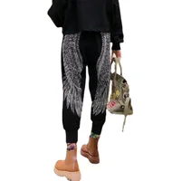 Harem Pants Womens Rhinestone Wings Golden Silver Streetwear Female Fashion Harajuku Pants Radish Loose Casual Sports Sweatpants