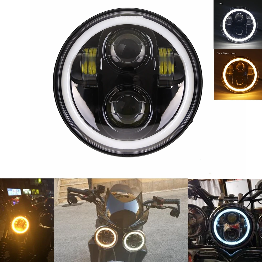 Для Harleys Lighting 5 3/" черный светодиодный головной фонарь с Halo Ring для автомобиля Harley Sportster Iron 883 1200 Dyna Street Bob FXDB