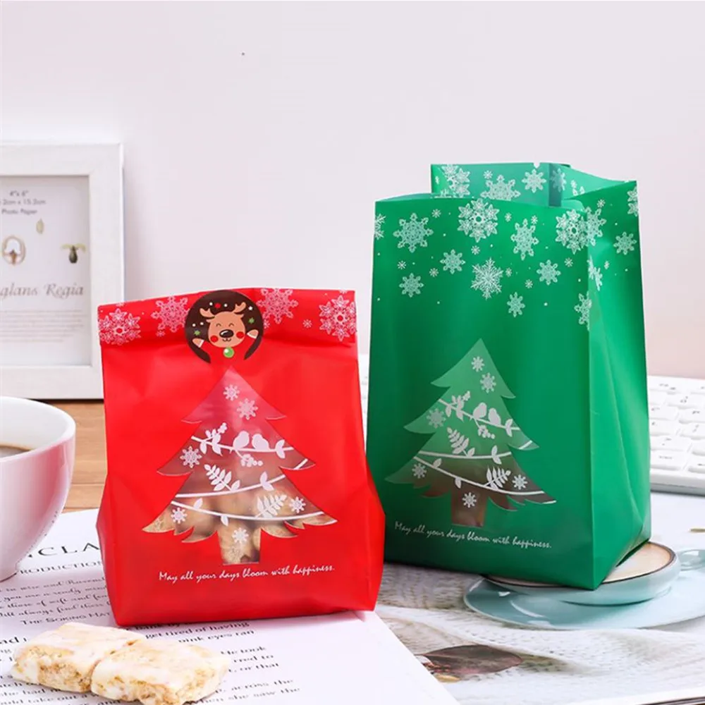 25pcs/lot Plastic Gift Bags Christmas Tree Snowflake Packaging Bag