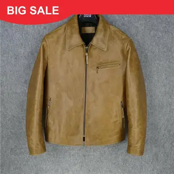 

2020 Retro Brown Smart Casual Leather Jacket Large Size XXXL Genuine Cowhide Autumn Slim Fit Natural Leather Coat FREE SHIPPING