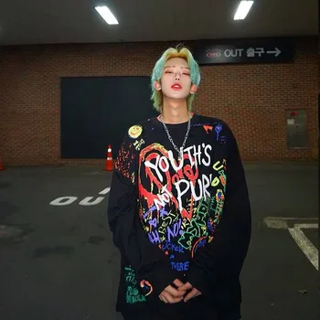 

2019 Hip Hop Doodling Hoodies Men Women Funny Pullover High Street Sweatshirts Streetwear Casual O-neck Tops Jackets Coat Male