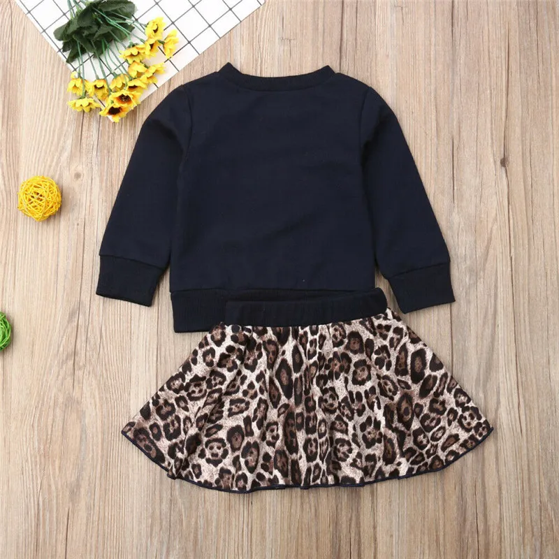 Леопардовые для малышей и девочек; топ в форме сердца; свитер; Милая Мини-юбка; комплект одежды; Милая принцесса