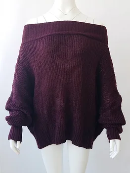 

Autumn and winter 2019 new fashion style loose sweater women off shoulder women