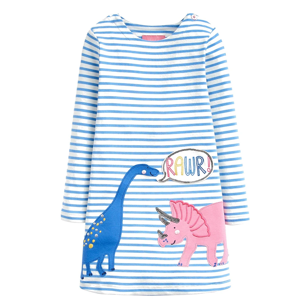 

Jumping Meters Kids Dresses for Girls Costume Princess Dress with Animal Applique Striped Cotton Long Sleeve Toddler Girls Dress