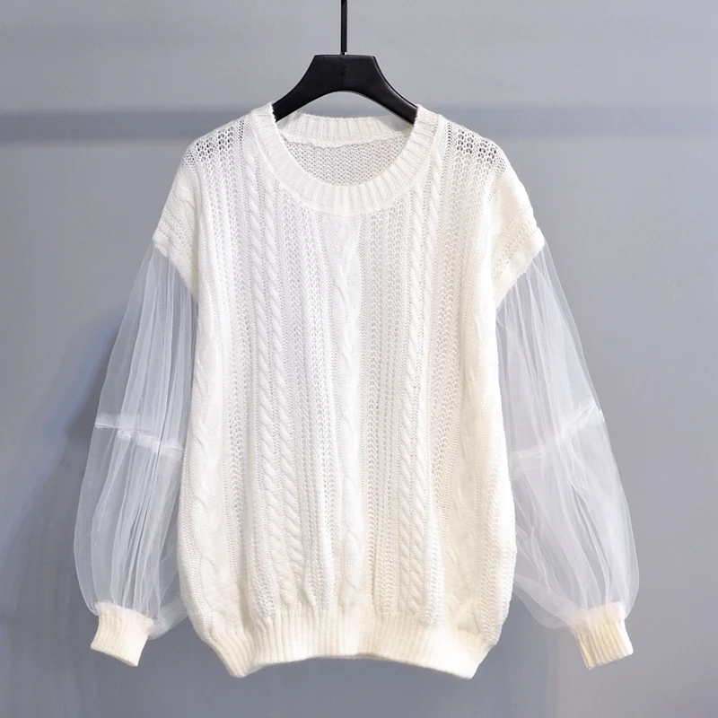 

[EWQ] 2019 Spring Autumn High Quality Round Collar Long Sleeve Fake Two Piece Vintage Sweater Women Fashion Tide AH33400
