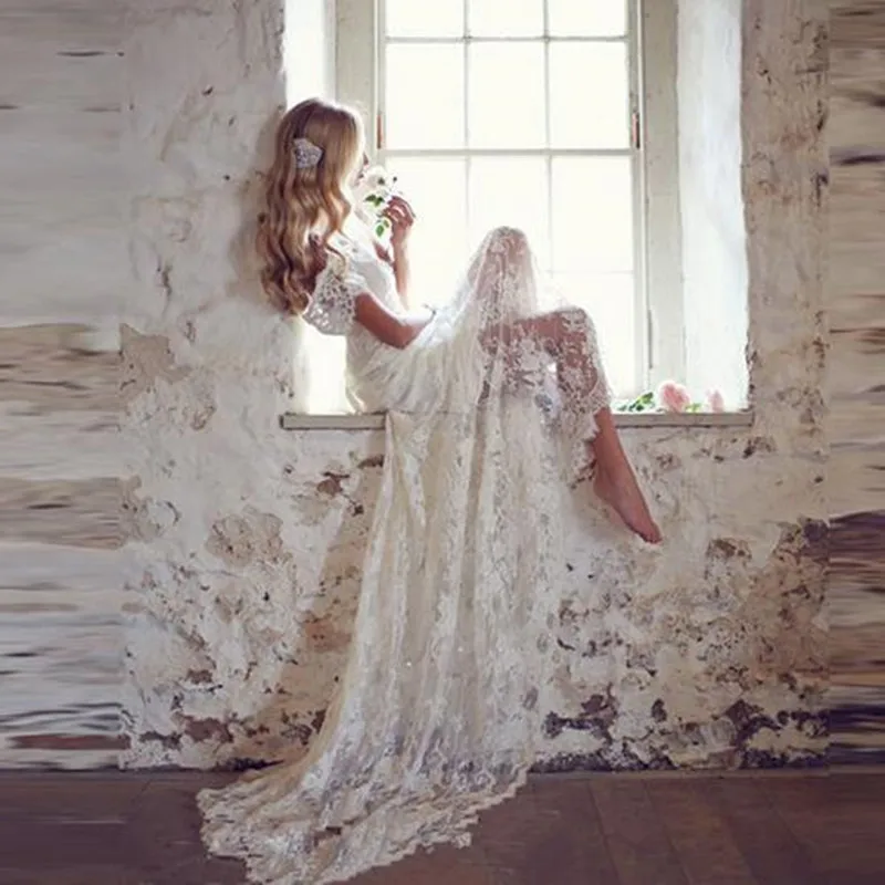 Кружевное милое платье с открытой спиной и бантом vestido de noiva Модная элегантная белая цвета слоновой кости размера плюс свадебное платье платья для матери невесты
