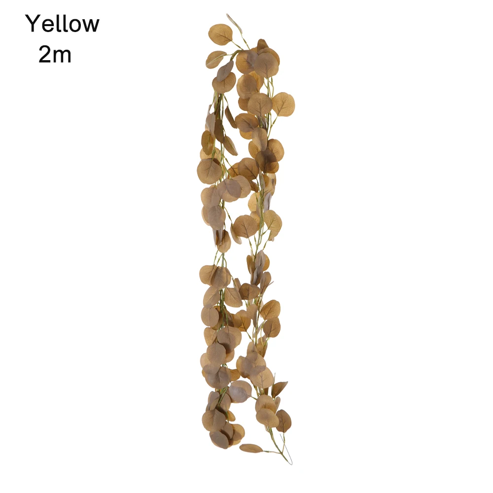 yellow-2M 1 м/2 м Эвкалиптовый венок листва искусственные листья из ротанга DIY свадебная гирлянда домашний декор искусственные DIY - Цвет: yellow-2M