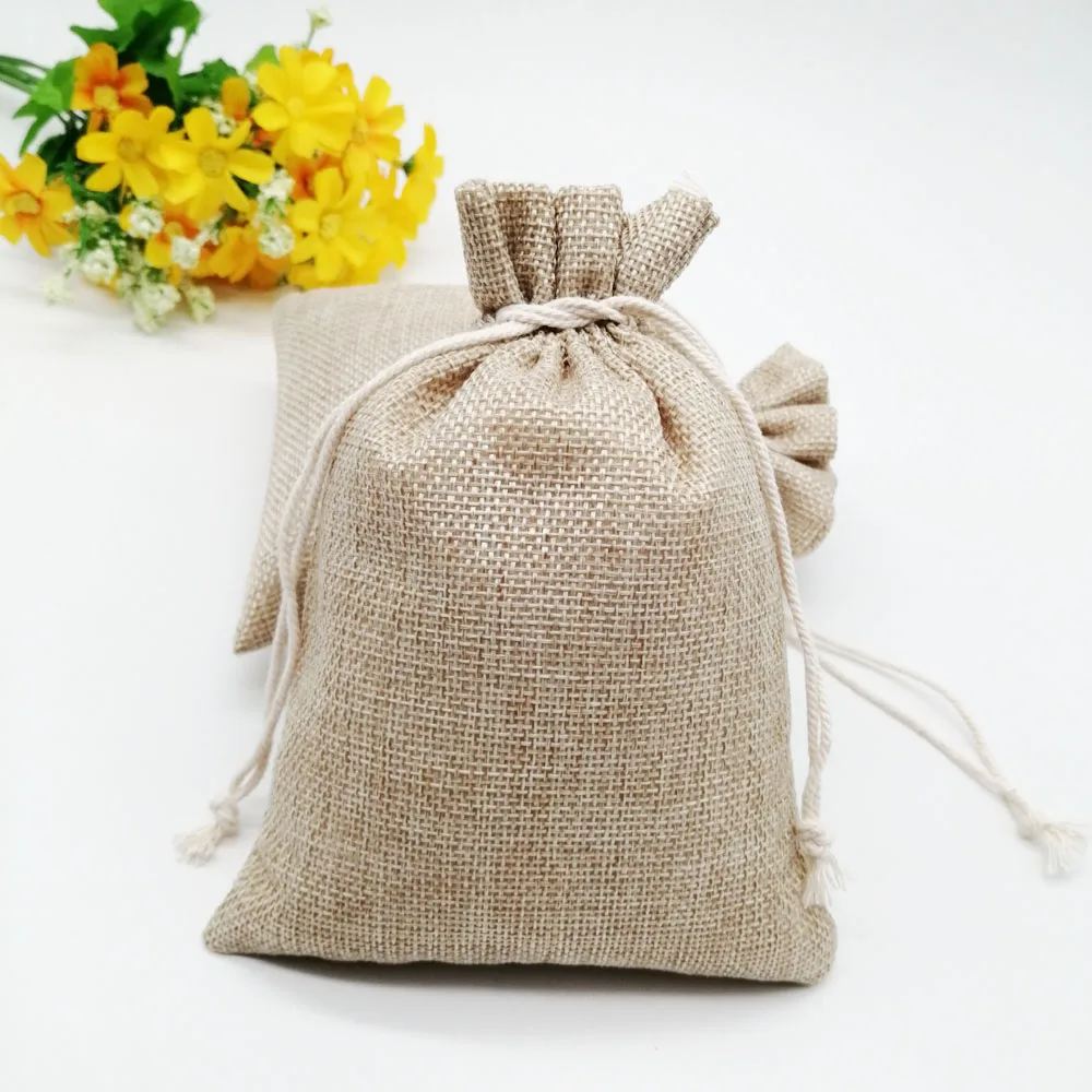 

10x14 Jute Linen Bags For Jewelry Display Drawstring Pouch Gift Box Packaging Bags For Gift Bag Wedding/Christmas Burlap Bag Diy