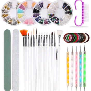 

Nails Art Beginners Manicure Set Various Mixed Type Nail Brush/Dotting Pen/Nail Rhinestones Decoration Nail Art Manicure Tools